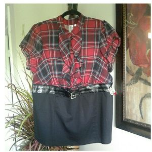 Women's Heart Soul Red-Black Plaid Ruffle Top